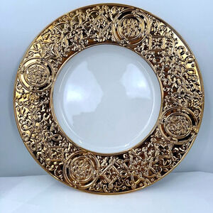 Villeroy & Boch 24K Gold Overlay Charger Plate Ornate Scroll Design 12.75”